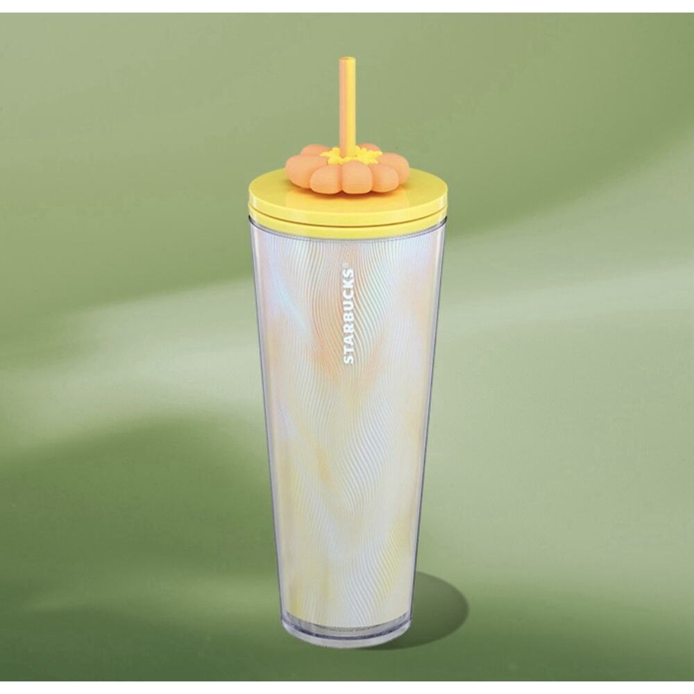 Starbucks Summer 2025 Swirl Yellow Orange Flower Straw Topper Cold Cup Tumbler